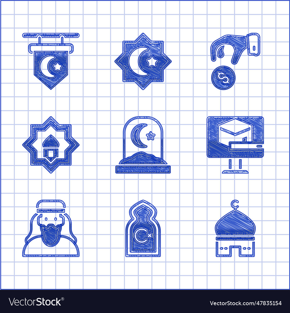Set muslim cemetery mosque kaaba man vector image Set muslim cemetery mosque kaaba man