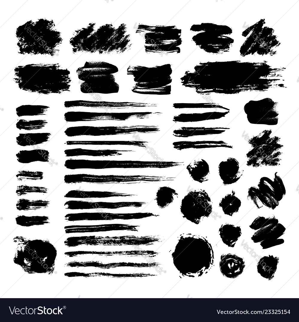 Set of black ink brush strokes isolated on white vector image Set of black ink brush strokes isolated on white