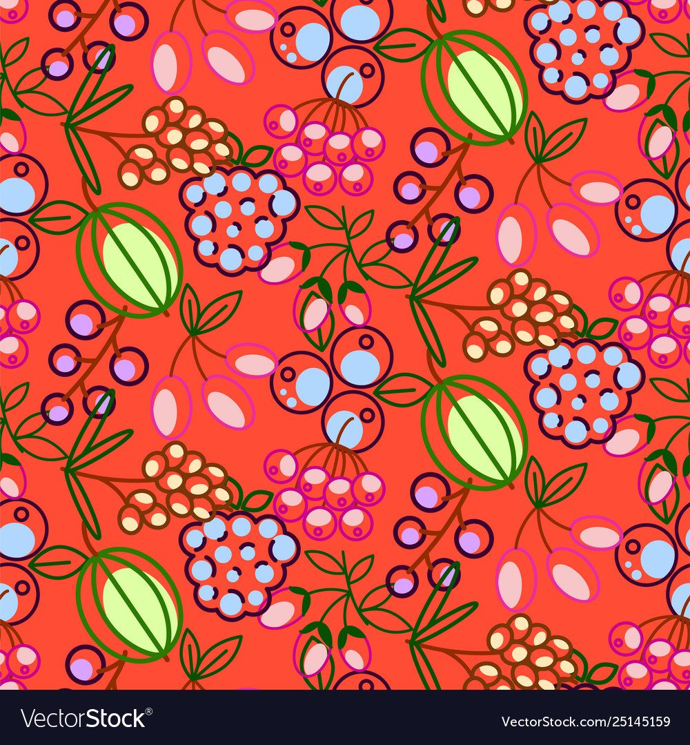 Berries seamless pattern food outline