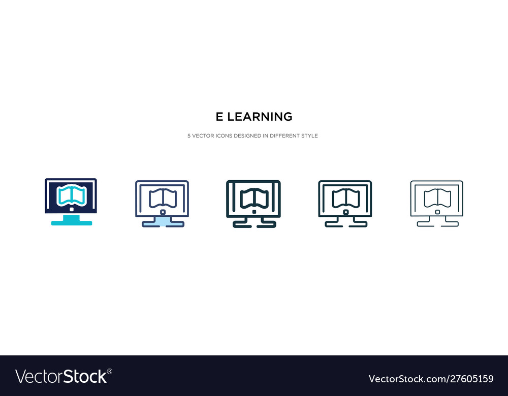 E learning icon in different style two colored vector image E learning icon in different style two colored