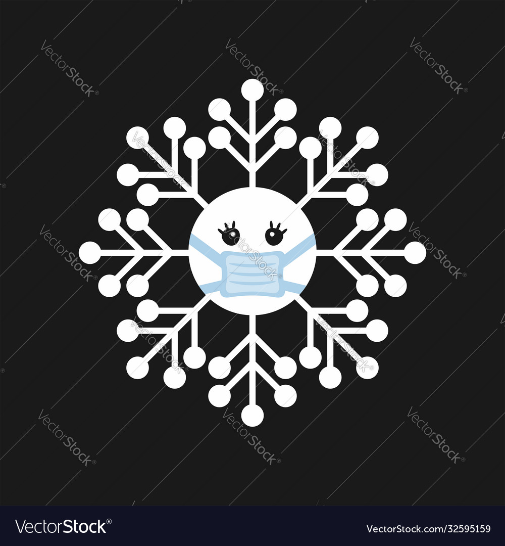 Funny snowflake in medical mask cartoon