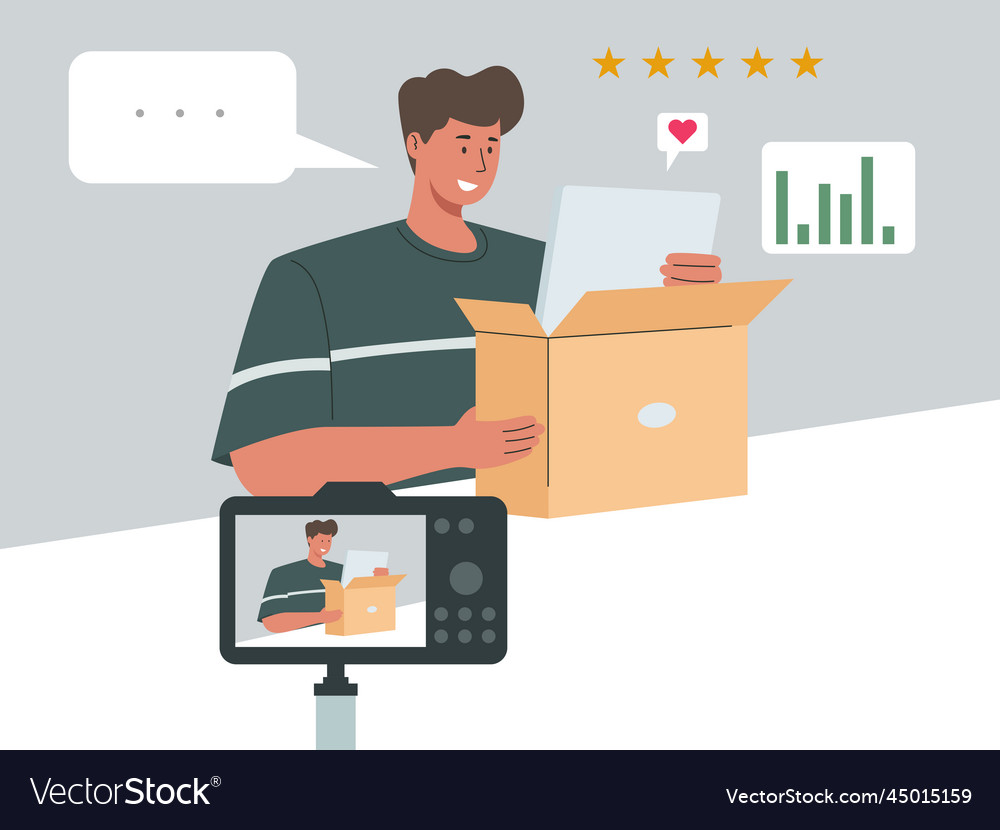 Man unboxing and review a product live in studio