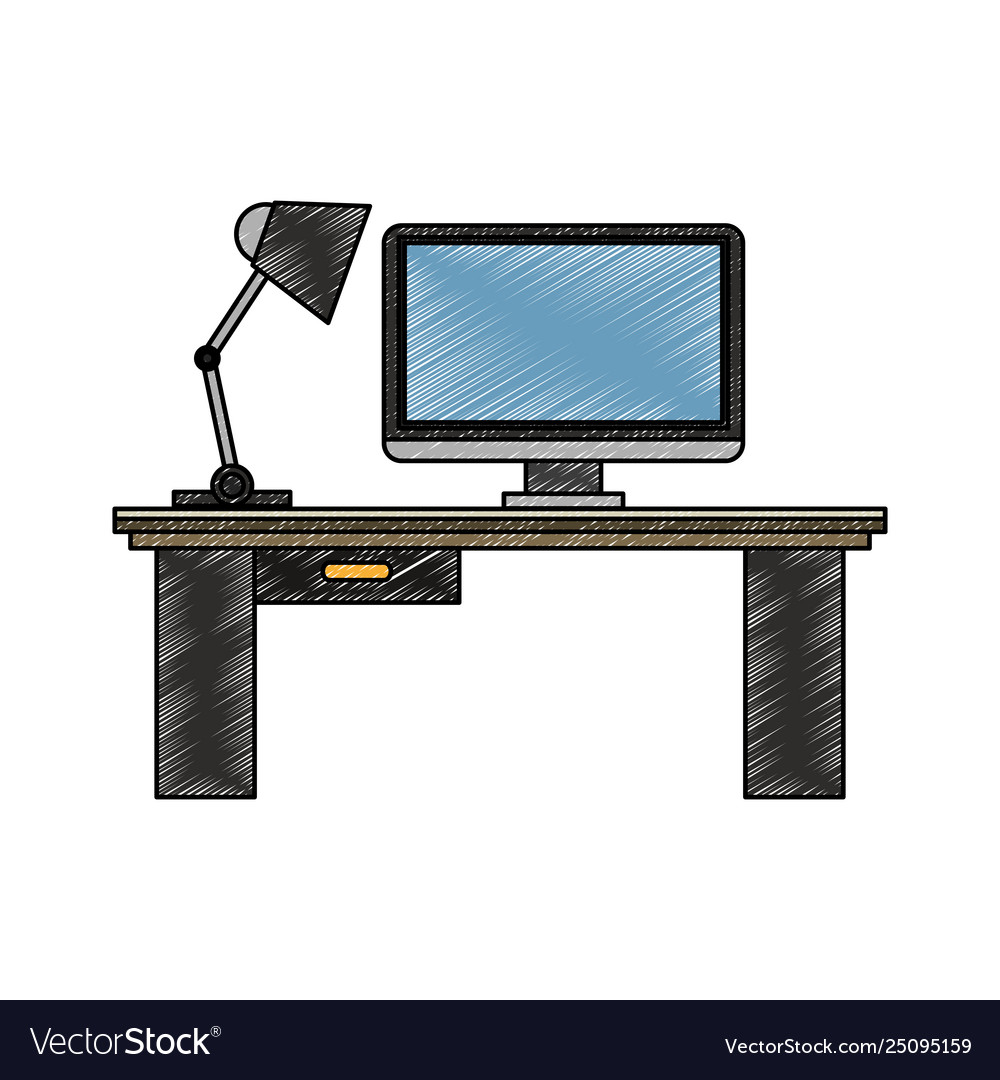 Office with computer scribble vector image Office with computer scribble