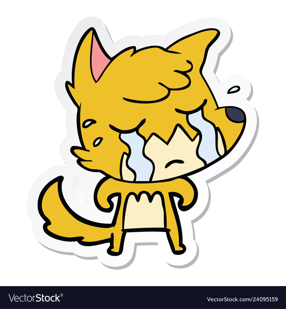 Sticker of a crying fox cartoon Royalty Free Vector Image