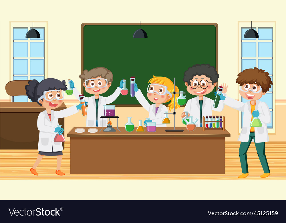 Student doing science experiment in laboratory vector image Student doing science experiment in laboratory