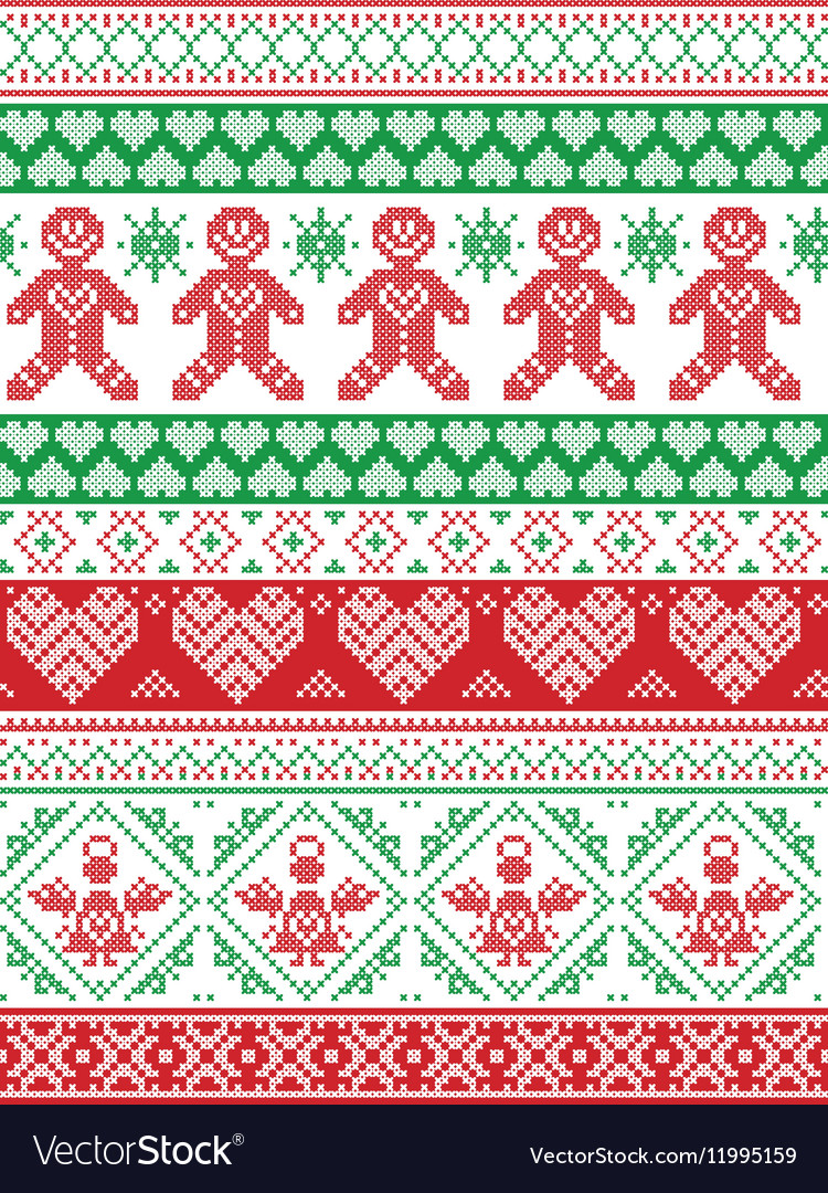 Tall xmas pattern with gingerbread man red green