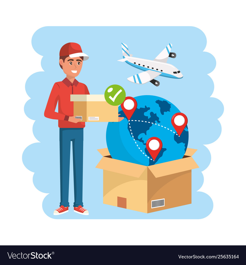 Delivery man with box service distribution Vector Image