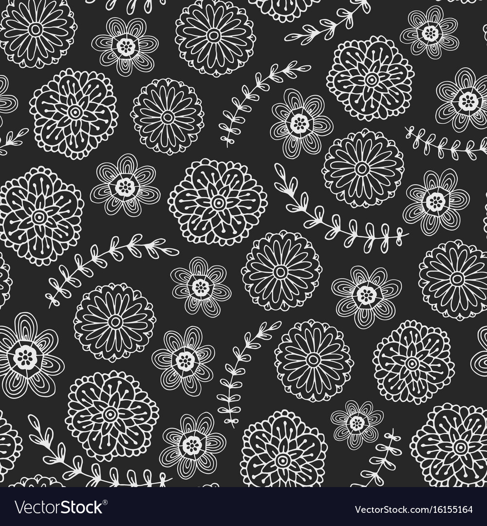 Floral seamless pattern black and white flower Vector Image