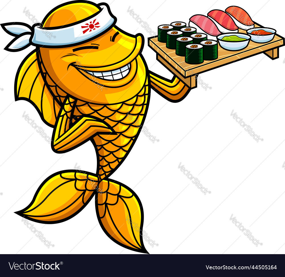 Gold fish or goldfish sushi chef cartoon character vector image Gold fish or goldfish sushi chef cartoon character