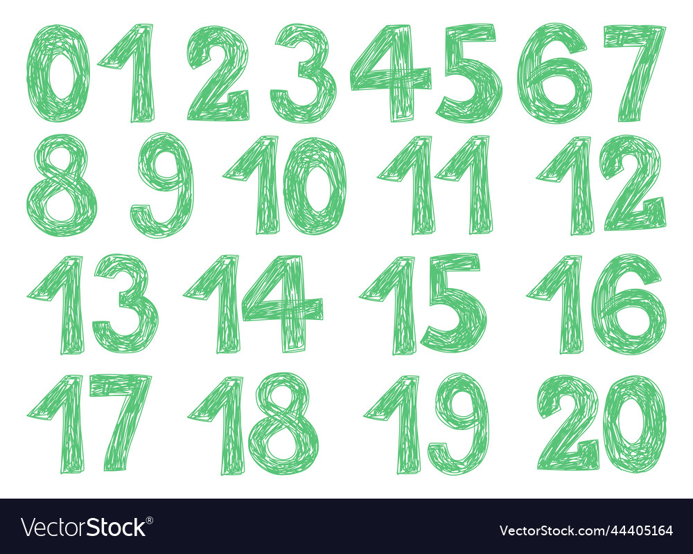 Numbers doodle set hand drawn line sketch digit