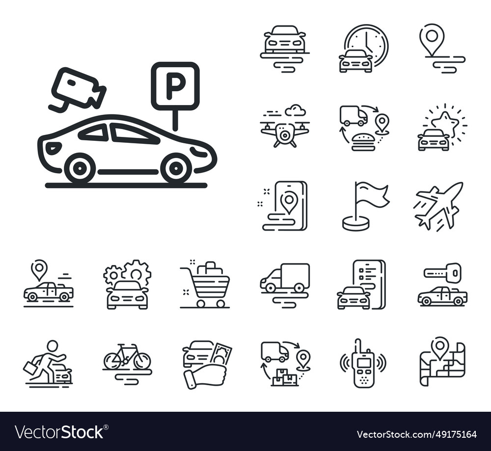 Parking with video monitoring line icon car park Vector Image