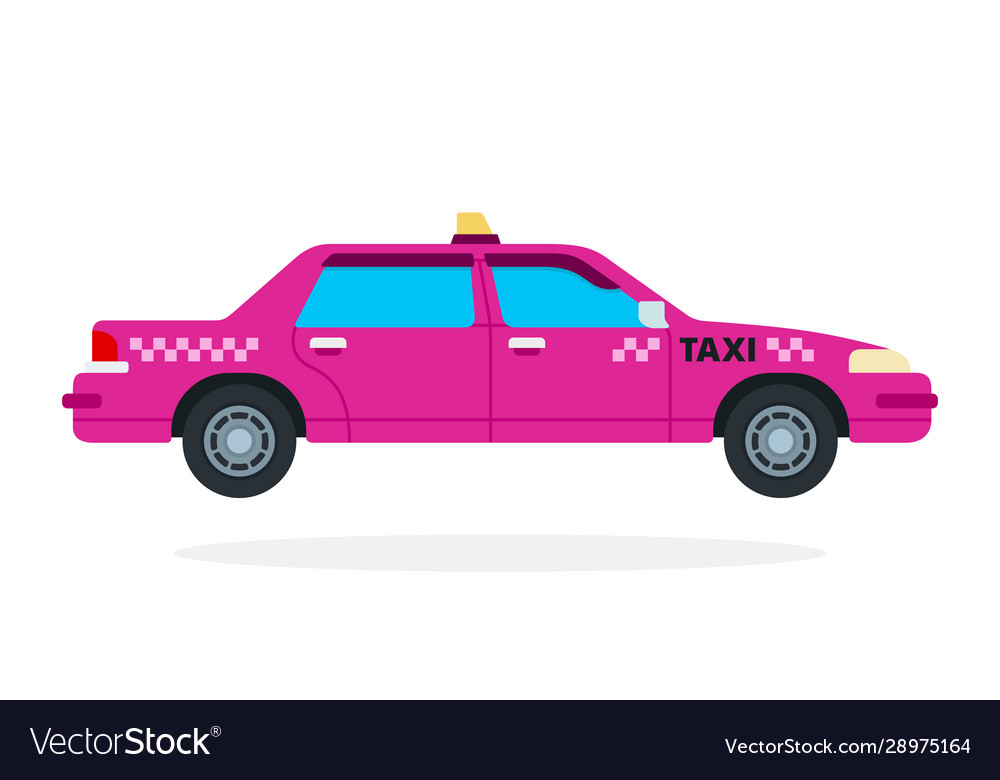 Pink urban taxi flat isolated