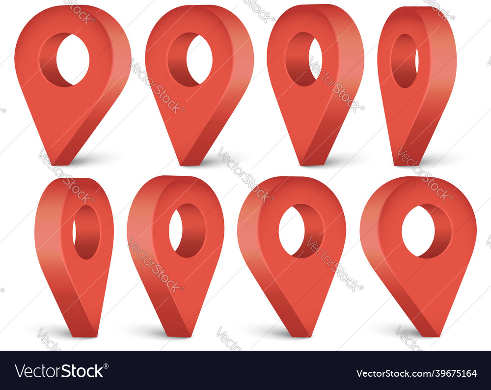 Red realistic map pointer location symbols set vector image Red realistic map pointer location symbols set