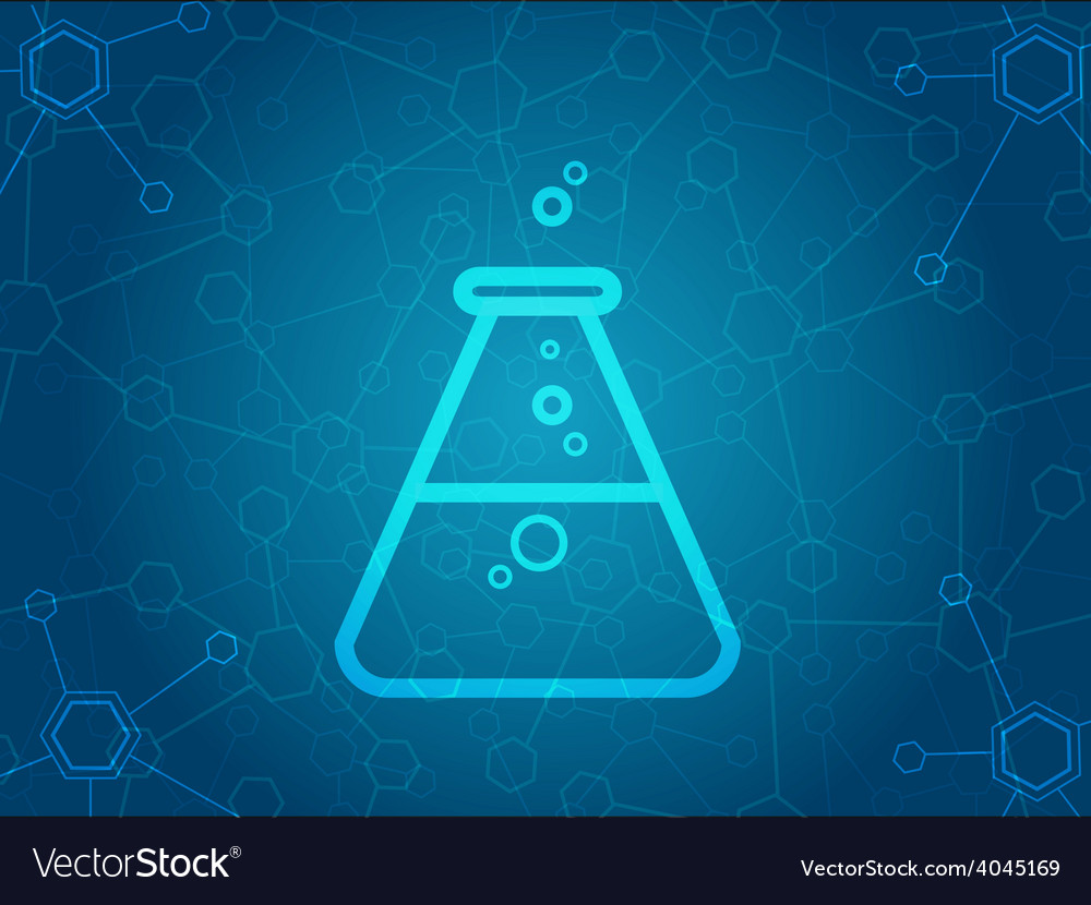 Abstract molecules background with flask icon