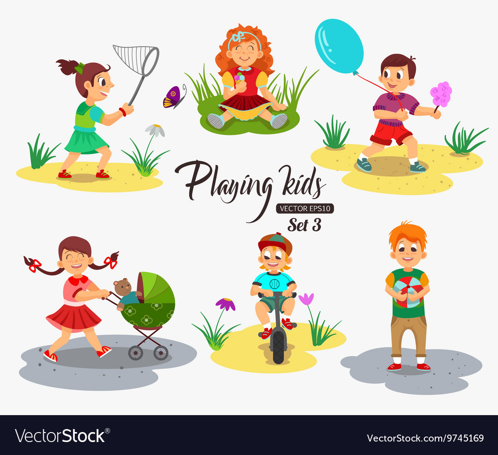 Children playing character isolated