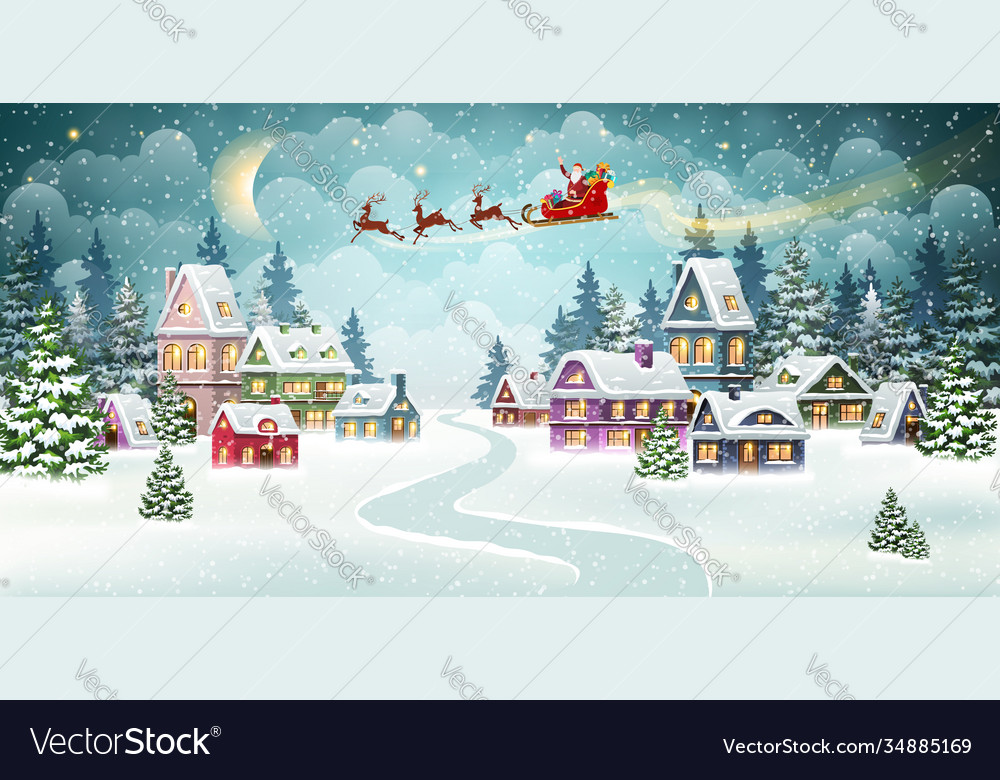 Christmas scene with santa and reindeer Royalty Free Vector