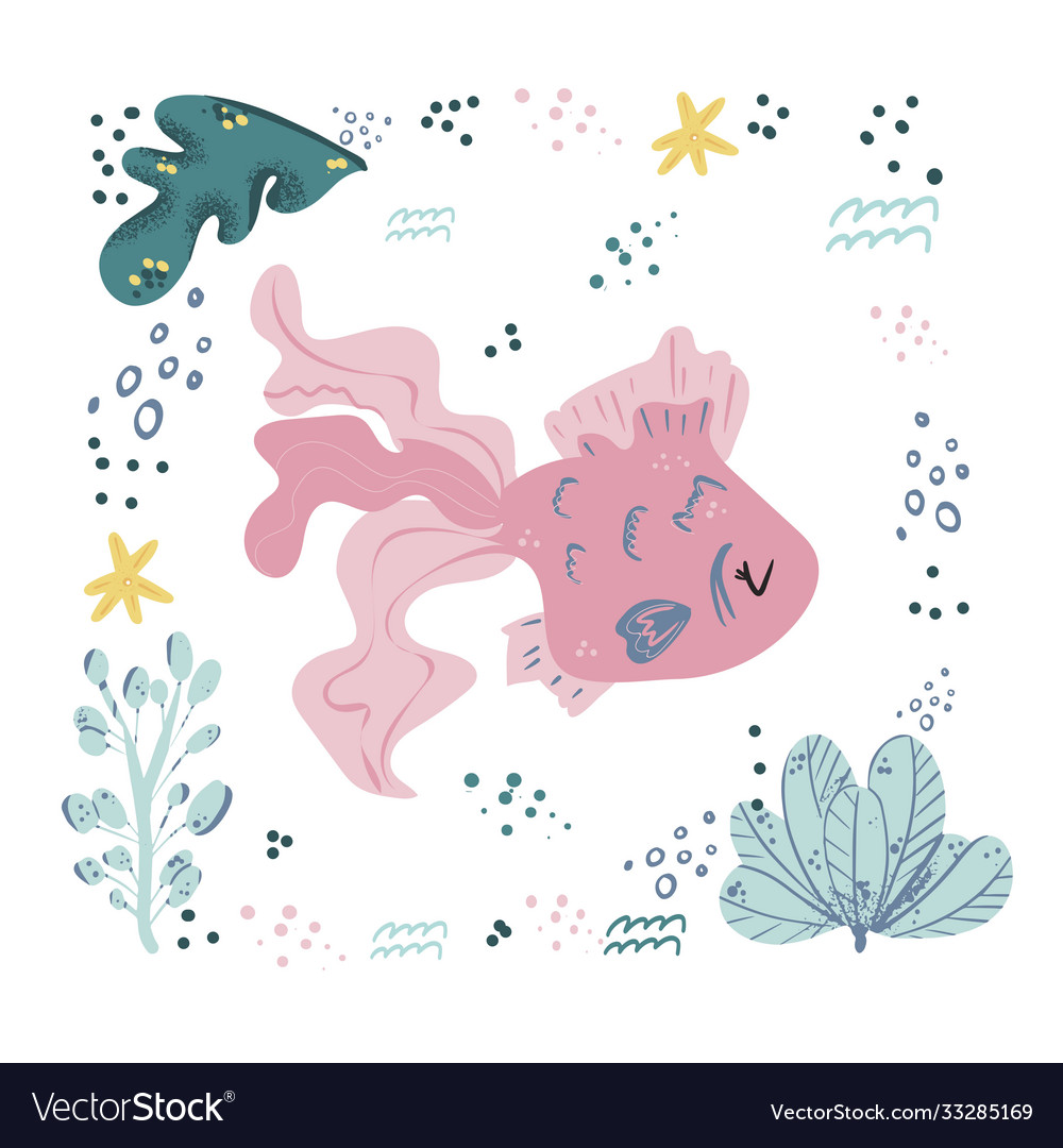 Fish cute doodle hand drawn flat wild sea marine Vector Image