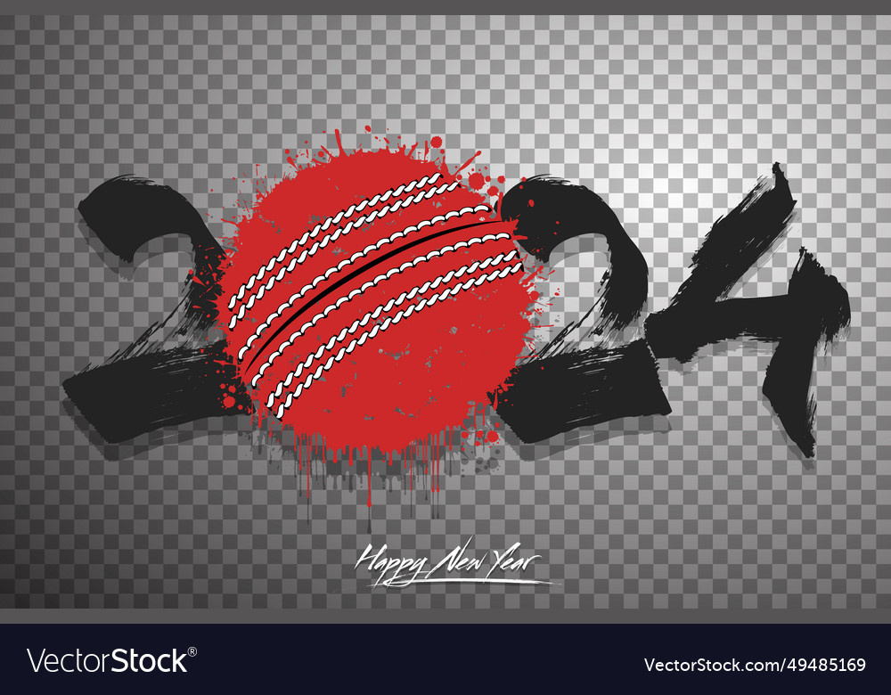 Happy New Year 2024 And Cricket Ball Royalty Free Vector   Happy New Year 2024 And Cricket Ball Vector 49485169 