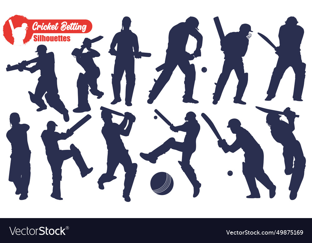 Male cricket player batting silhouettes pack Vector Image