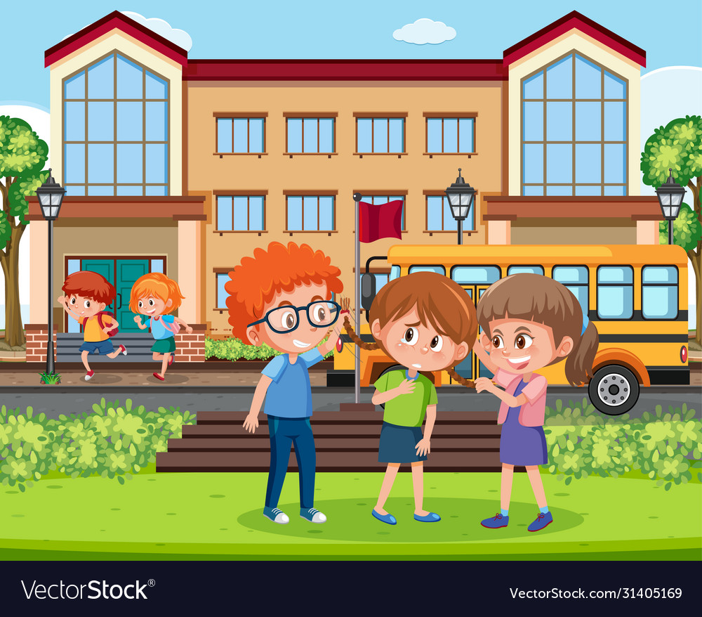 Scene with kid bullying their friend at school Vector Image