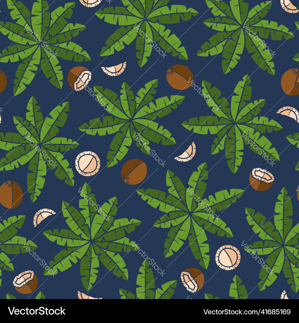 Seamless pattern with palm trees and coconuts Vector Image