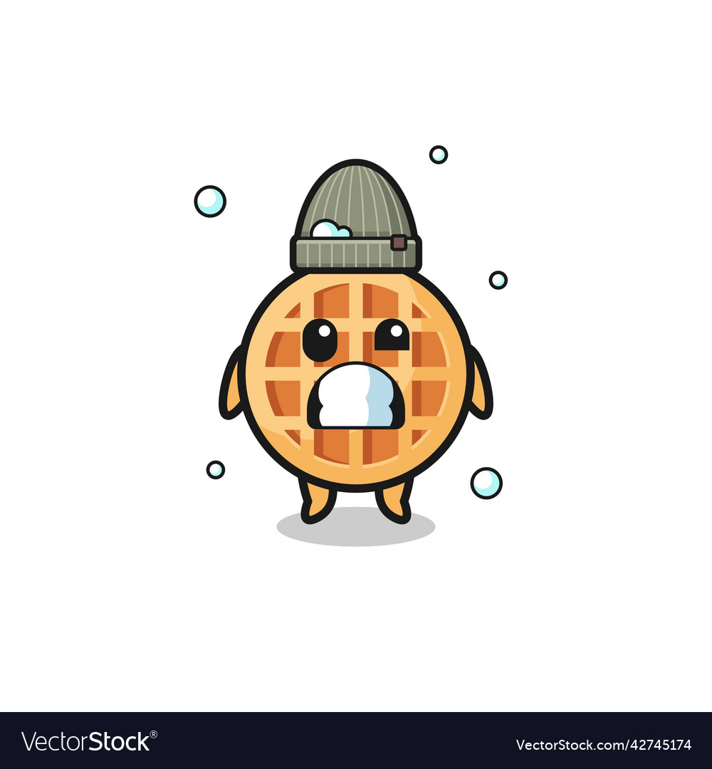 Cute cartoon circle waffle with shivering