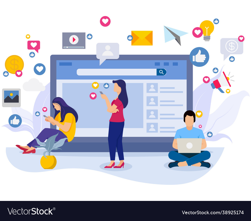 Employees working on social media marketing Vector Image