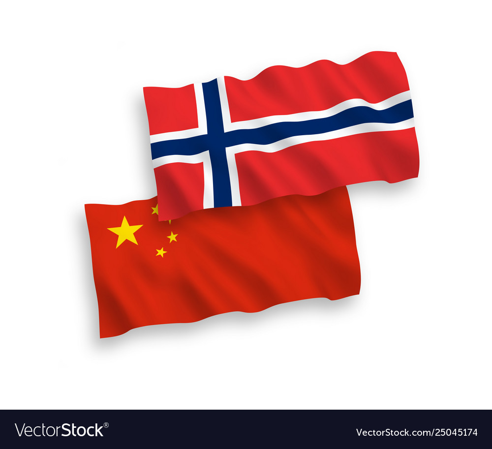 Flags norway and china on a white background