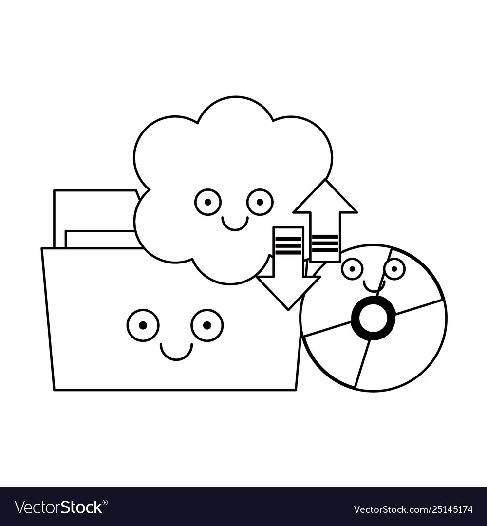 Folder and cd rom with cloud computing in black vector image Folder and cd rom with cloud computing in black