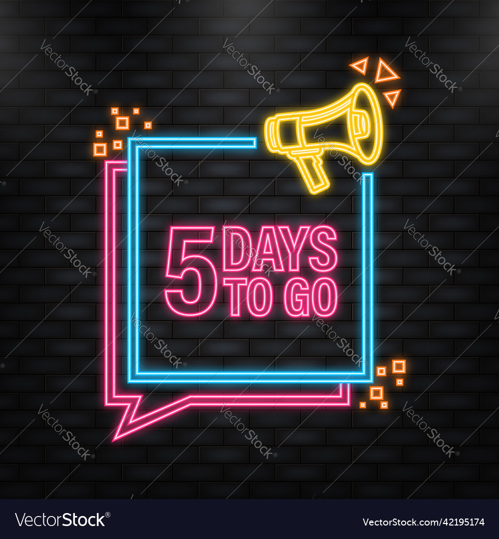 Neon Ikone 5 Tage Poster im flachen Stil zu gehen vector image Neon Ikone 5 Tage Poster im flachen Stil zu gehen