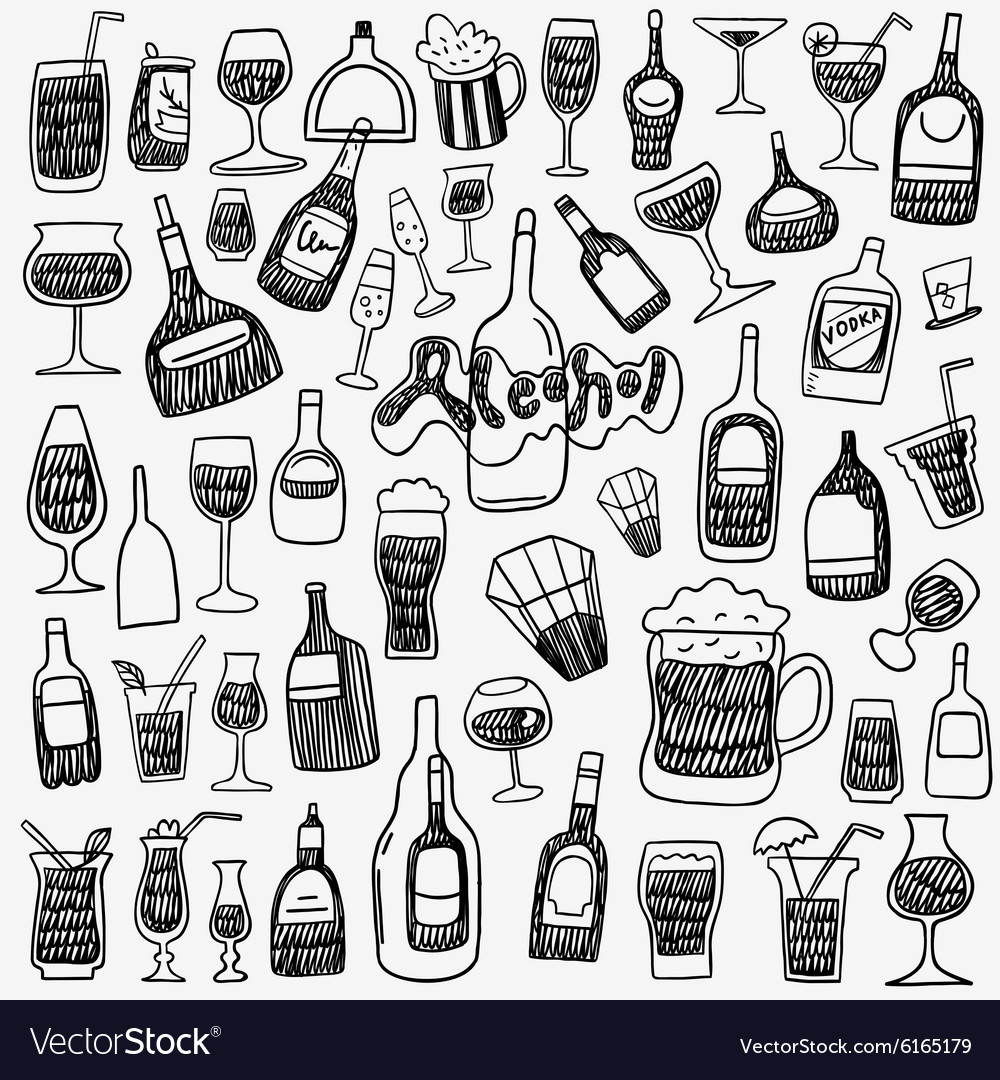 Alcohol bottles doodles Royalty Free Vector Image