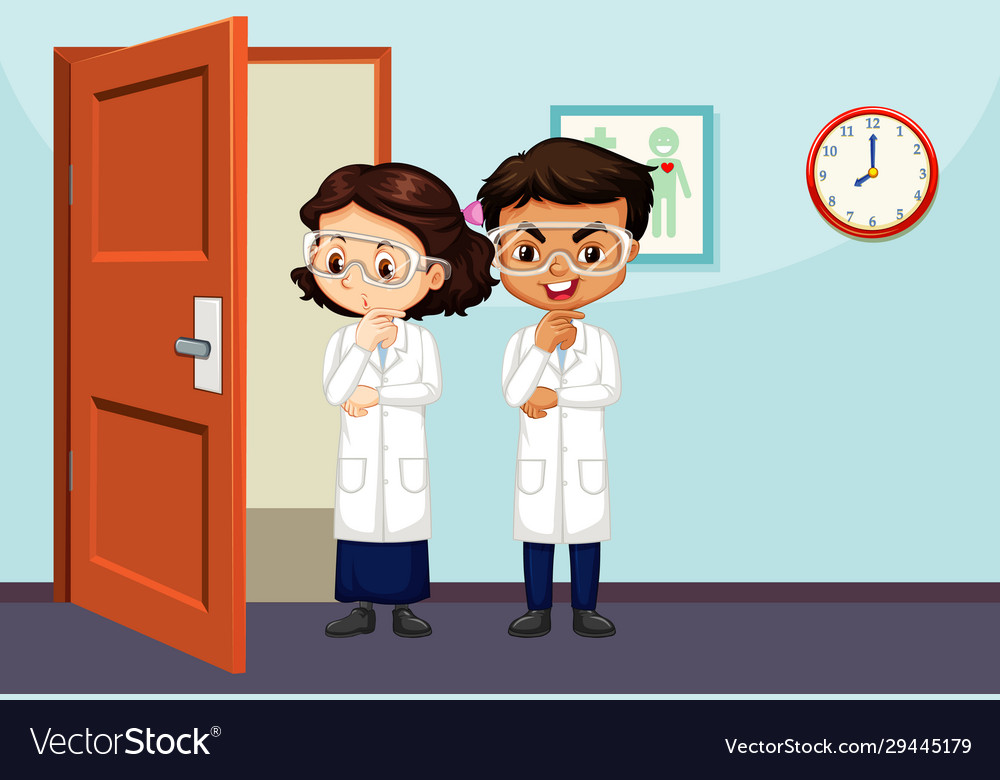 Classroom scene with two science students inside vector image Classroom scene with two science students inside