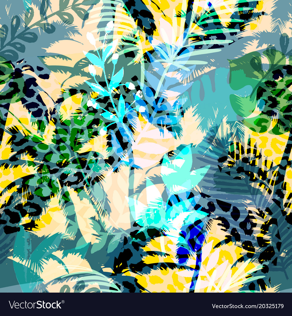 Colourful trendy seamless exotic pattern with palm