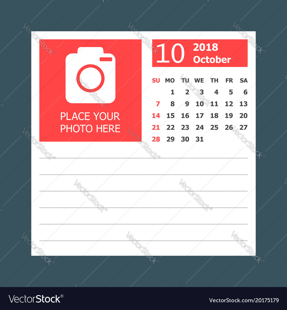 October 2018 calendar planner design Royalty Free Vector October 2018 calendar planner design Royalty Free Vector