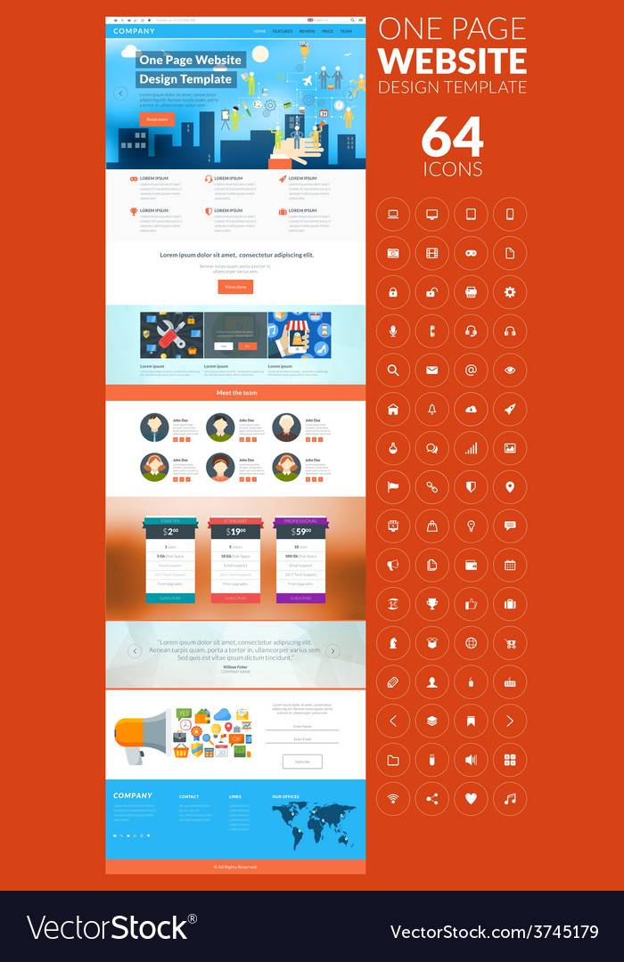 One page website template in flat style with icon