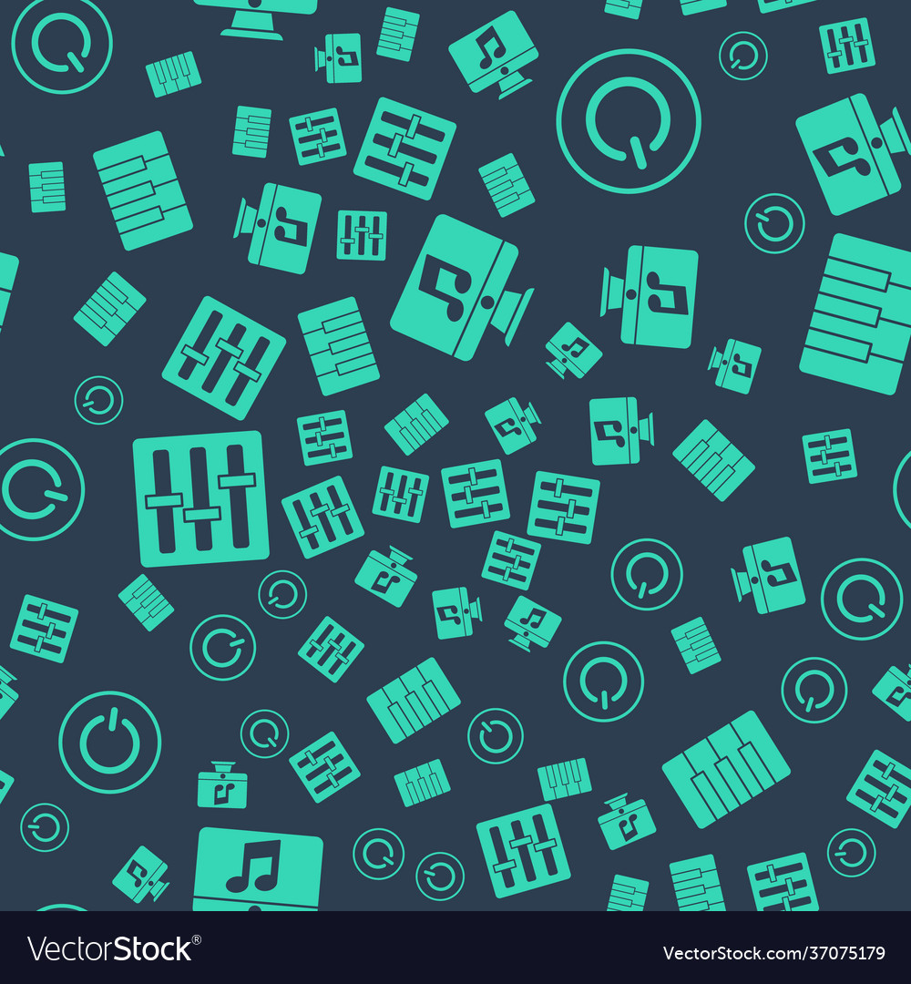Set computer with music note power button sound vector image Set computer with music note power button sound