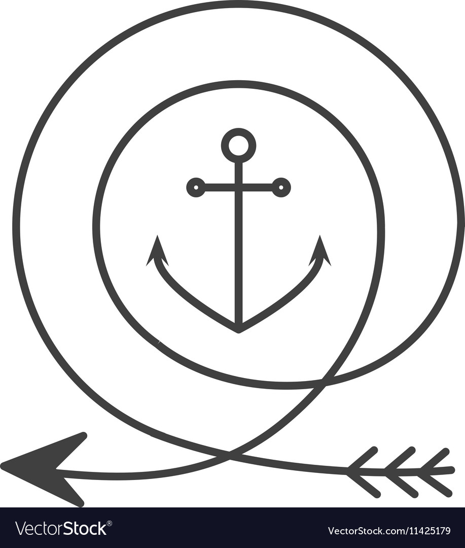 Silhouette with arrow in shape circular and anchor