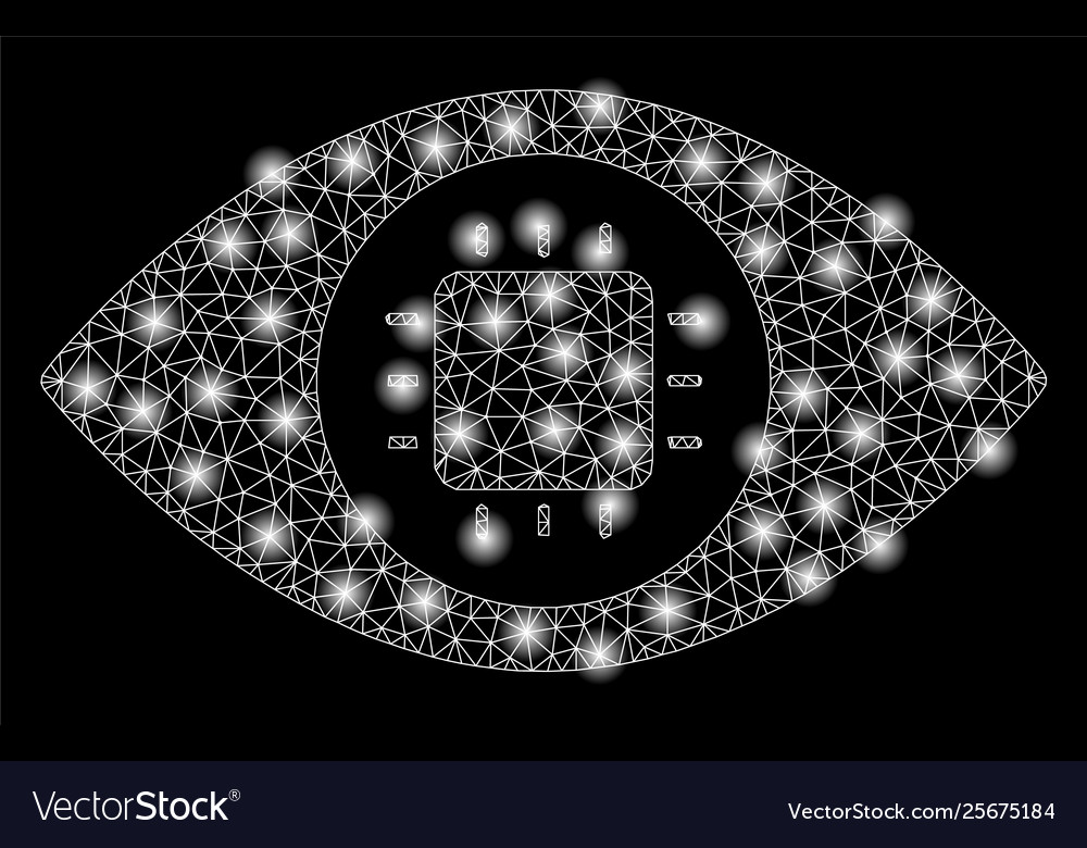Bright mesh network bionic eye circuit with flash vector image Bright mesh network bionic eye circuit with flash
