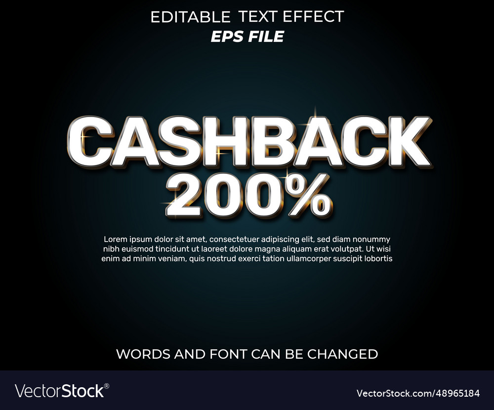 Cashback text effect font editable typography 3d