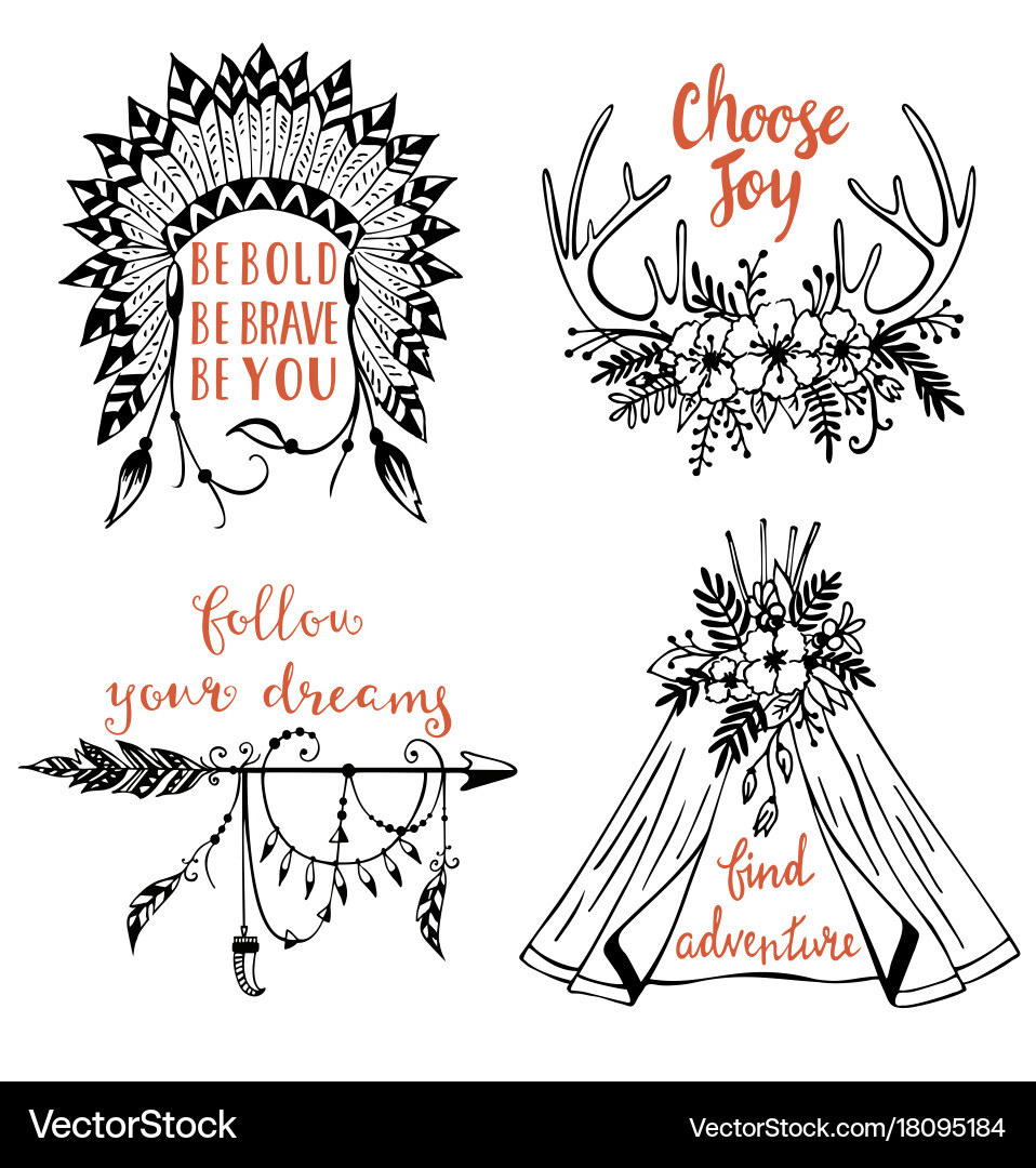 Hand drawn boho style design elements Royalty Free Vector