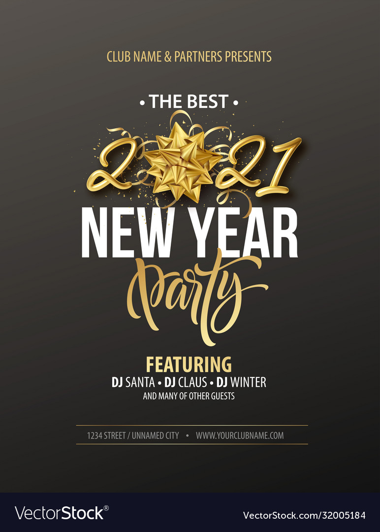 New year party typography poster with 2021 gold