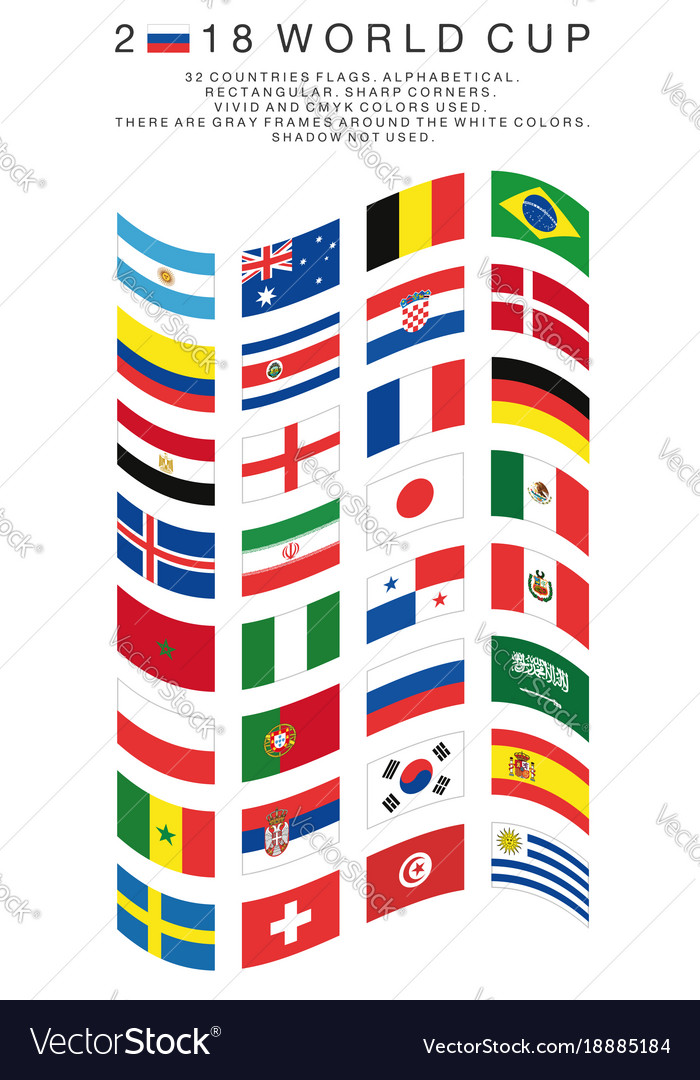 Rectangular flags 2018 world cup countries Vector Image