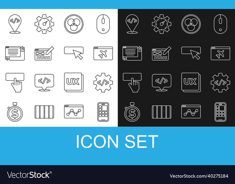 Set line mobile apps front end development vector image Set line mobile apps front end development