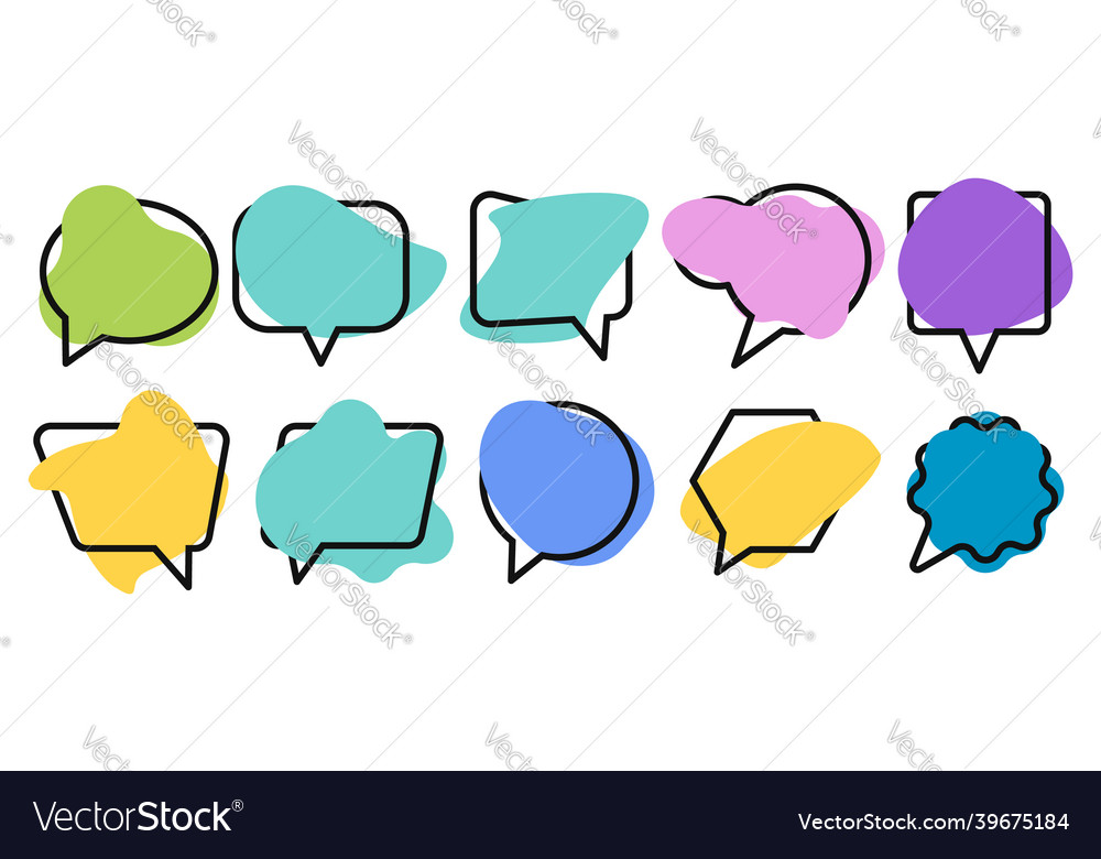 Set of flat colorful speech bubble shaped