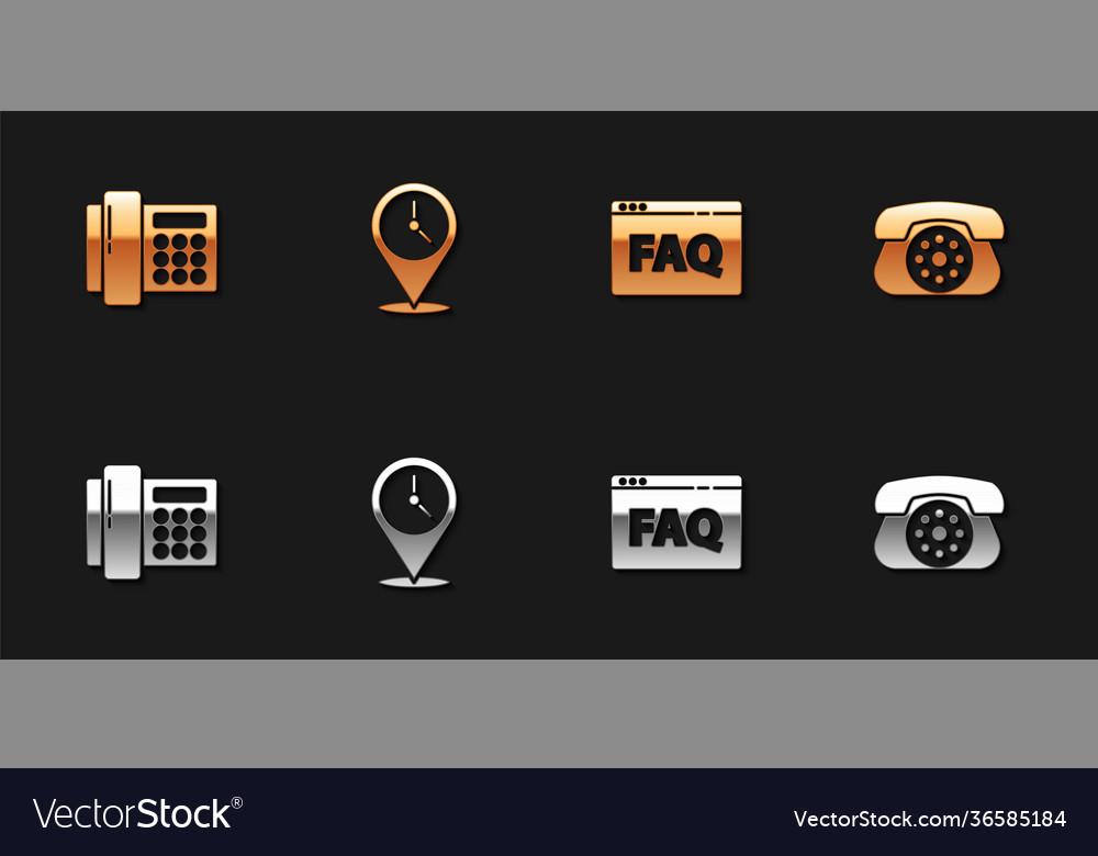 Set telephone location with clock browser faq vector image Set telephone location with clock browser faq