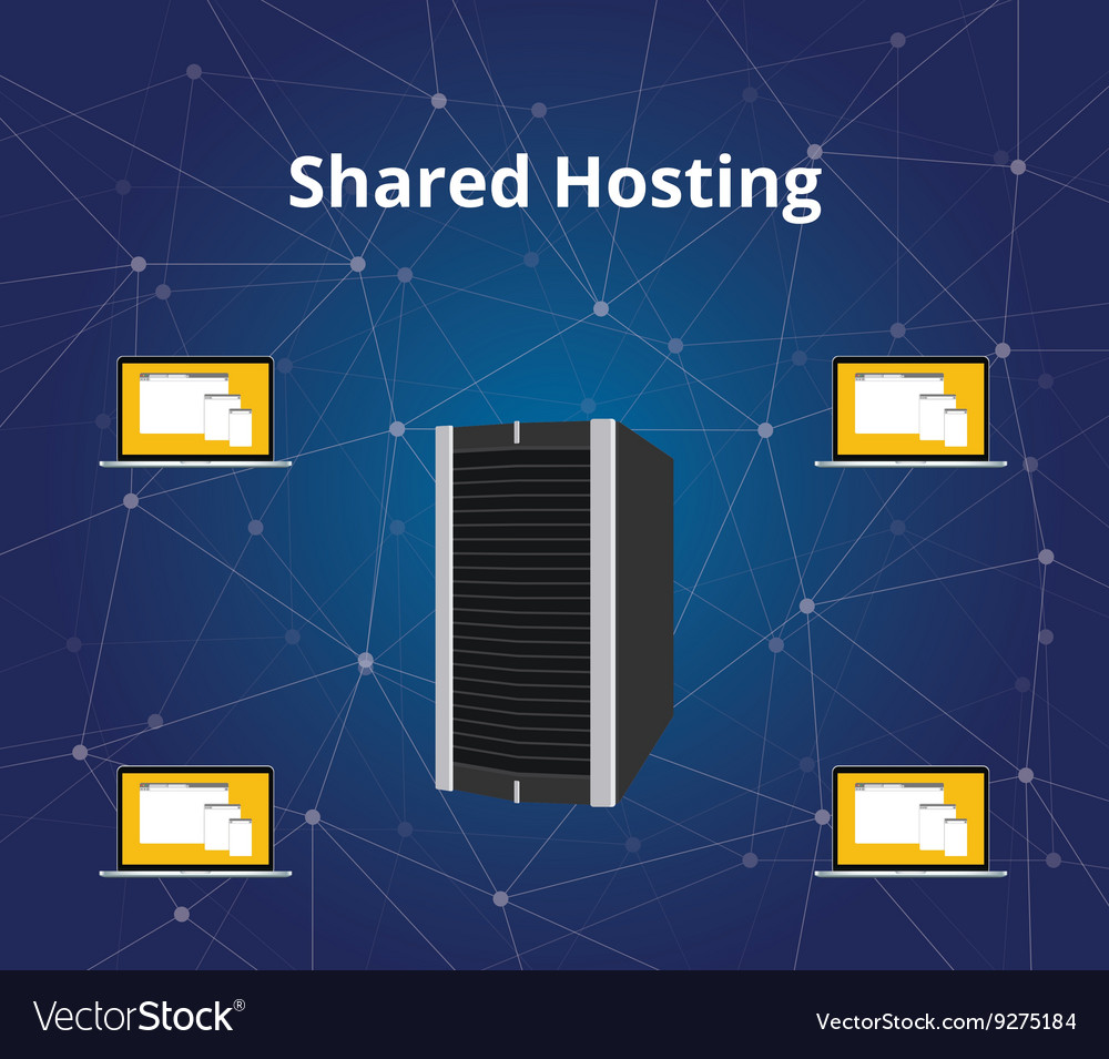 Shared hosting with server and laptop Royalty Free Vector