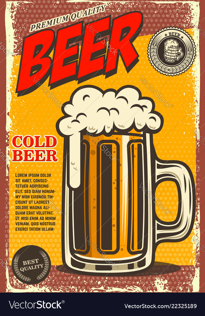 Beer Poster In Retro Style Beer Objects On Grunge Vector Image