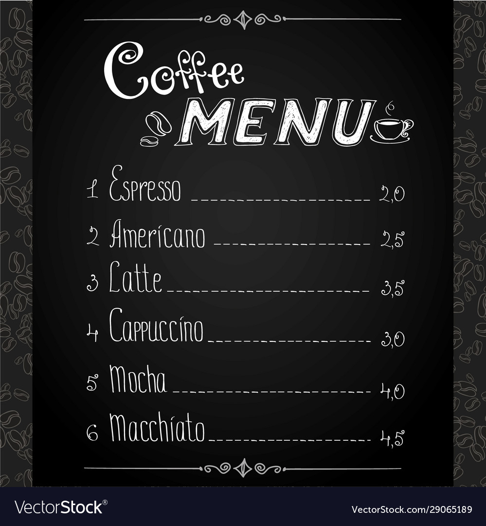 Coffee menu on black background