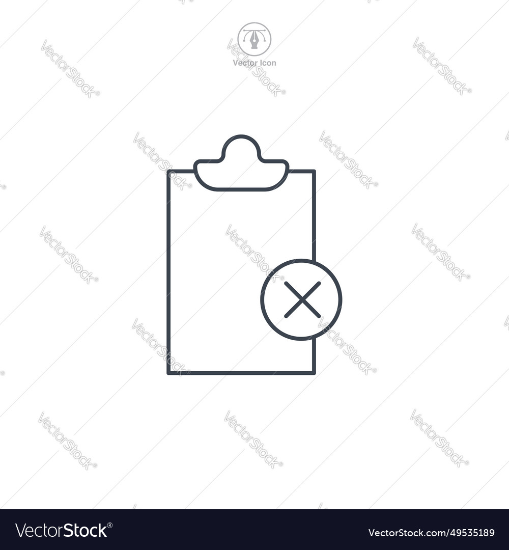 Cross mark on document icon symbol isolated vector image Cross mark on document icon symbol isolated