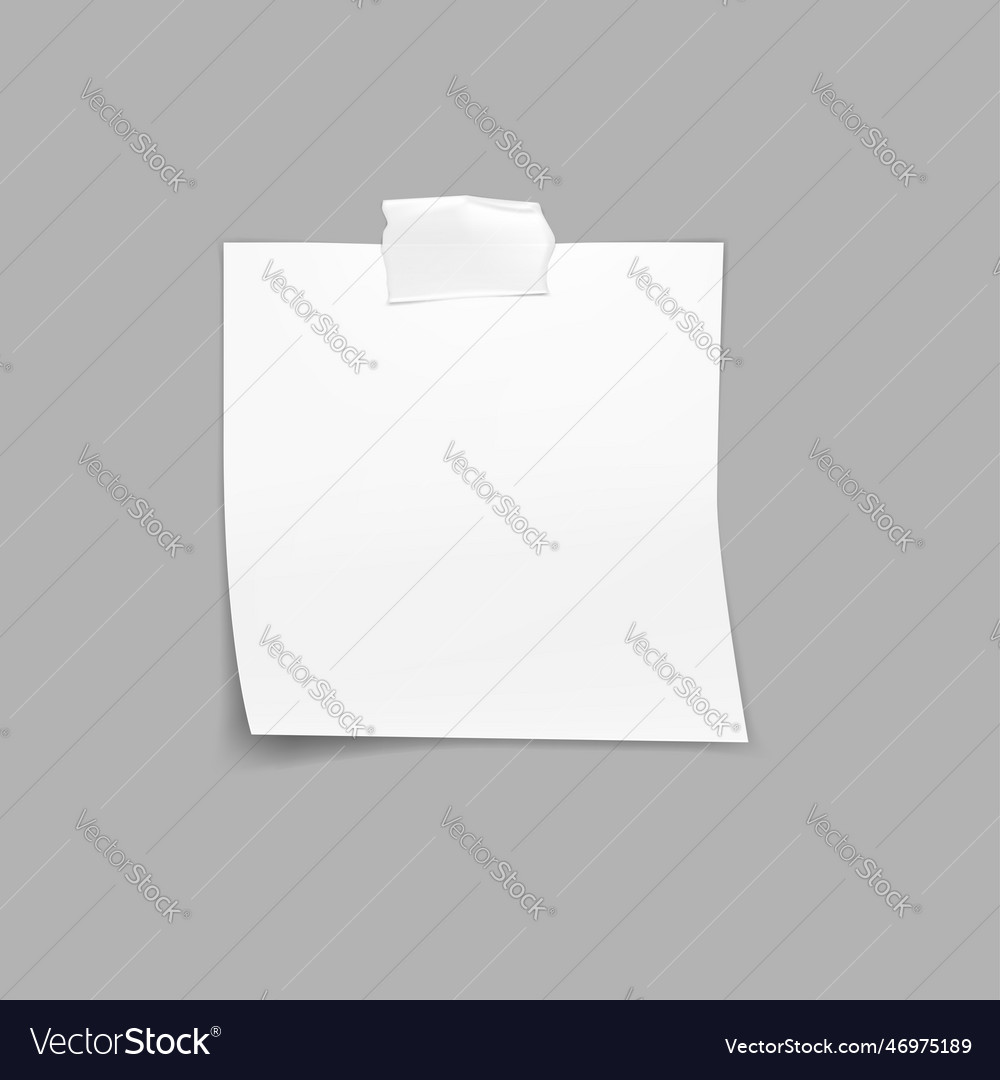 Duct taped blank white note paper sheet to post Vector Image